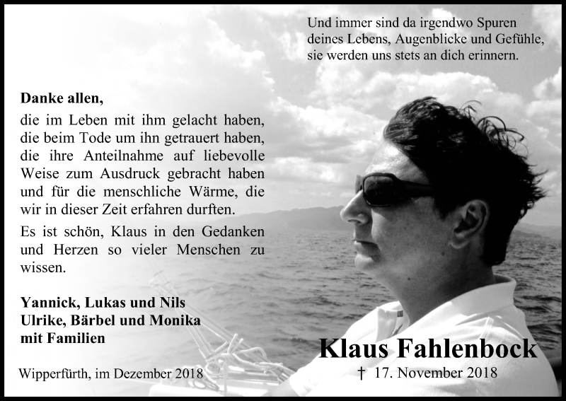  Traueranzeige für Klaus Fahlenbock vom 15.12.2018 aus Kölner Stadt-Anzeiger / Kölnische Rundschau / Express