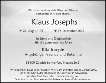 Anzeige von Klaus Josephs von  Blickpunkt Euskirchen 
