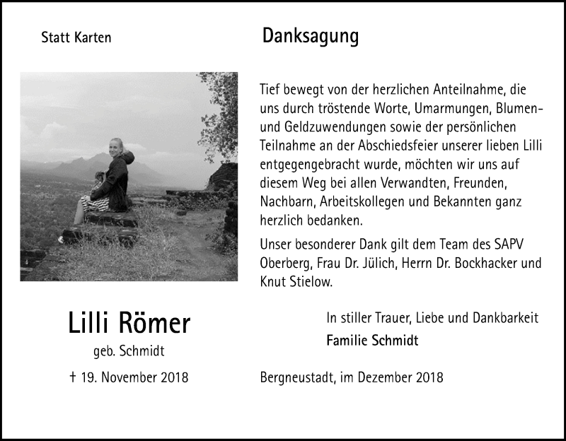  Traueranzeige für Lilli Römer vom 08.12.2018 aus Kölner Stadt-Anzeiger / Kölnische Rundschau / Express