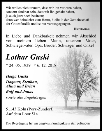Anzeige von Lothar Guski von Kölner Stadt-Anzeiger / Kölnische Rundschau / Express