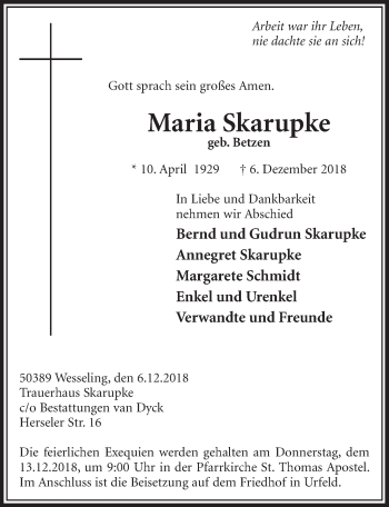Anzeige von Maria Skarupke von  Schlossbote/Werbekurier 
