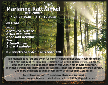 Anzeige von Marianne Kattwinkel von  Anzeigen Echo 