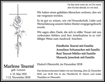 Anzeige von Marlene Tourne von  Sonntags-Post 
