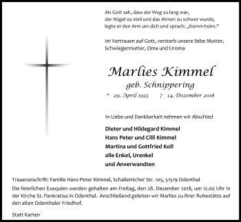 Anzeige von Marlies Kimmel von Kölner Stadt-Anzeiger / Kölnische Rundschau / Express
