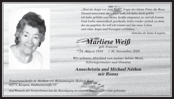 Anzeige von Marliese Weiß von  Werbepost 
