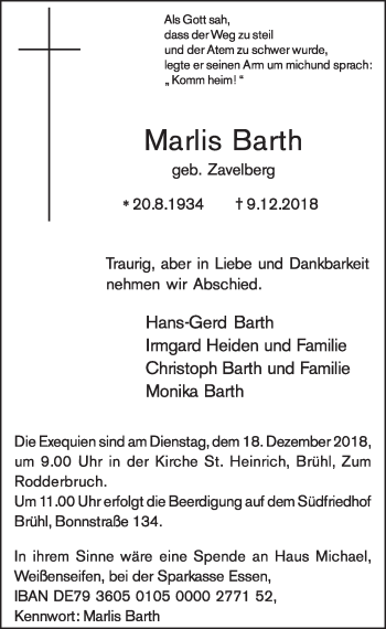 Anzeige von Marlis Barth von  Schlossbote/Werbekurier 