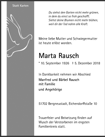 Anzeige von Marta Rausch von  Anzeigen Echo 