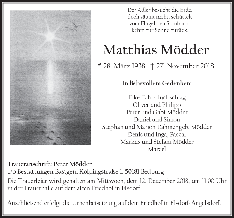  Traueranzeige für Matthias Mödder vom 05.12.2018 aus  Werbepost 