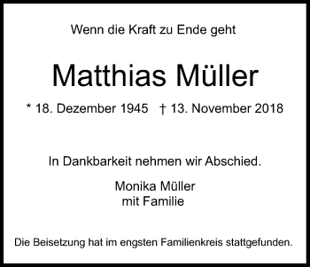 Anzeige von Matthias Müller von Kölner Stadt-Anzeiger / Kölnische Rundschau / Express
