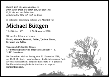 Anzeige von Michael Büttgen von Kölner Stadt-Anzeiger / Kölnische Rundschau / Express