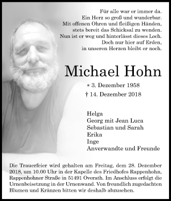 Anzeige von Michael Hohn von Kölner Stadt-Anzeiger / Kölnische Rundschau / Express