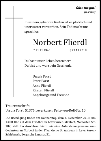 Anzeige von Norbert Flierdl von Kölner Stadt-Anzeiger / Kölnische Rundschau / Express