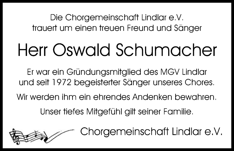  Traueranzeige für Oswald Schumacher vom 15.12.2018 aus Kölner Stadt-Anzeiger / Kölnische Rundschau / Express