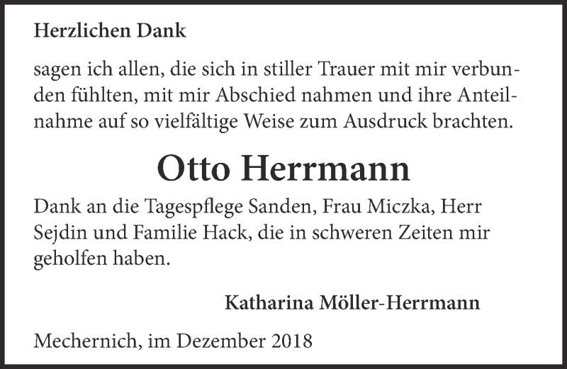  Traueranzeige für Otto Herrmann vom 22.12.2018 aus  Blickpunkt Euskirchen 
