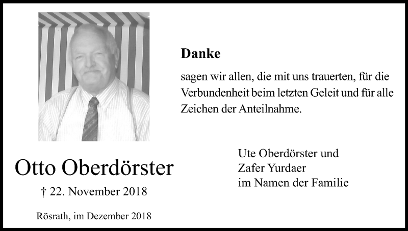  Traueranzeige für Otto Oberdörster vom 15.12.2018 aus Kölner Stadt-Anzeiger / Kölnische Rundschau / Express