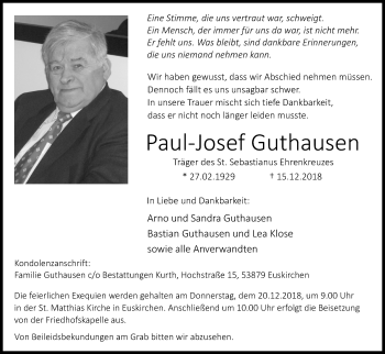 Anzeige von Paul-Josef Guthausen von Kölner Stadt-Anzeiger / Kölnische Rundschau / Express