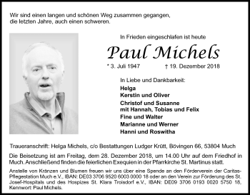 Anzeige von Paul Michels von Kölner Stadt-Anzeiger / Kölnische Rundschau / Express