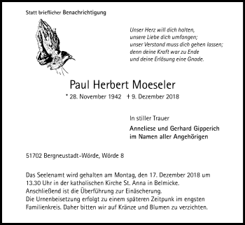 Anzeige von Paul Herbert Moeseler von Kölner Stadt-Anzeiger / Kölnische Rundschau / Express