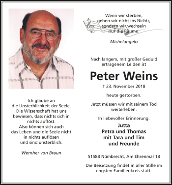 Anzeige von Peter Weins von  Lokalanzeiger 