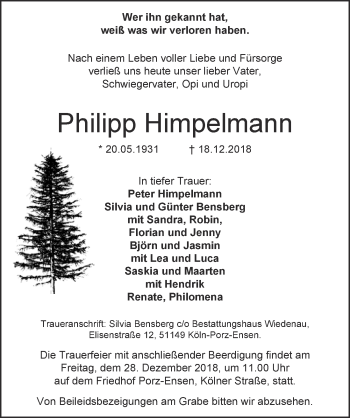 Anzeige von Philipp Himpelmann von  Kölner Wochenspiegel 