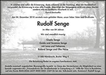 Anzeige von Rudolf Senge von  Lokalanzeiger 