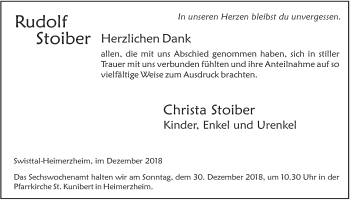 Anzeige von Rudolf Stoiber von  Schaufenster/Blickpunkt 