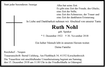 Anzeige von Ruth Nohl von  Anzeigen Echo 
