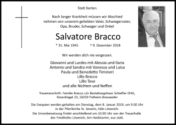 Anzeige von Salvatore Bracco von Kölner Stadt-Anzeiger / Kölnische Rundschau / Express