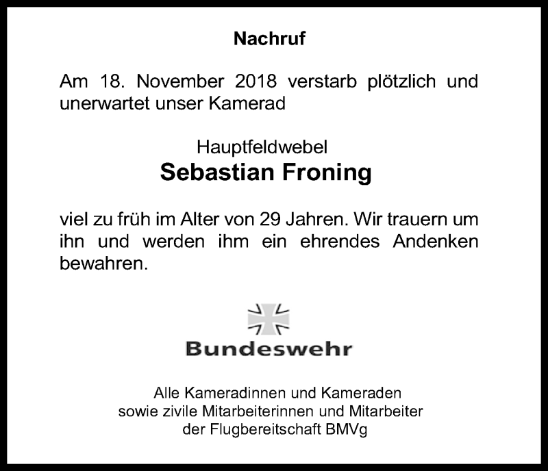  Traueranzeige für Sebastian Froning vom 22.12.2018 aus Kölner Stadt-Anzeiger / Kölnische Rundschau / Express