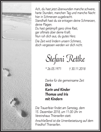 Anzeige von Stefani Rettke von  Lokalanzeiger 