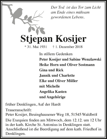 Anzeige von Stjepan Kosijer von  Lokalanzeiger 