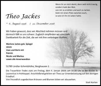 Anzeige von Theo Jackes von Kölner Stadt-Anzeiger / Kölnische Rundschau / Express