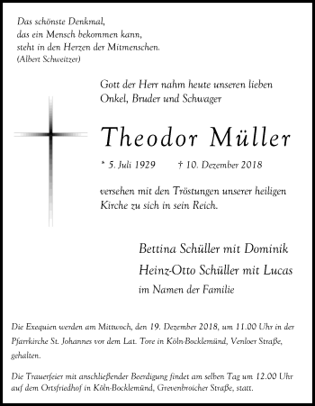 Anzeige von Theodor Müller von Kölner Stadt-Anzeiger / Kölnische Rundschau / Express