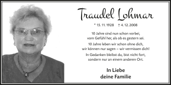 Anzeige von Traudel Lohmar von  Extra Blatt 