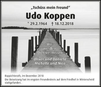 Anzeige von Udo Koppen von  Extra Blatt 