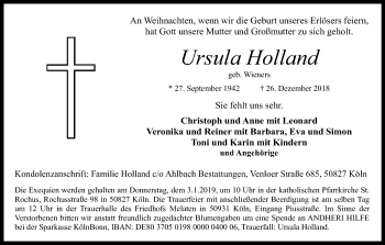 Anzeige von Ursula Holland von Kölner Stadt-Anzeiger / Kölnische Rundschau / Express