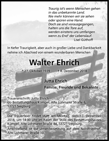 Anzeige von Walter Ehrich von Kölner Stadt-Anzeiger / Kölnische Rundschau / Express