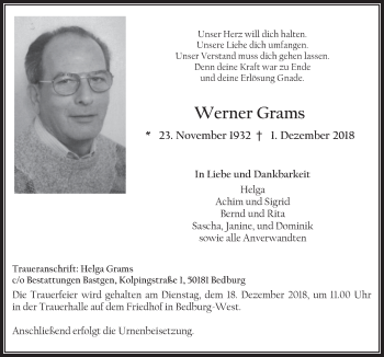 Anzeige von Werner Grams von  Werbepost 