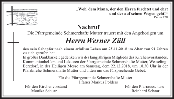 Anzeige von Werner Züll von  Schlossbote/Werbekurier 