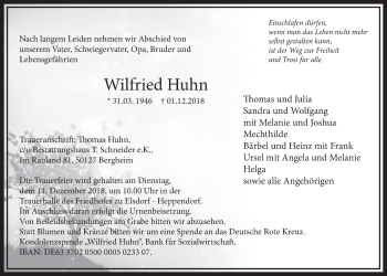 Anzeige von Wilfried Huhn von  Sonntags-Post 