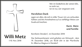 Anzeige von Willi Metz von  Schaufenster/Blickpunkt 