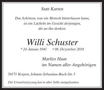 Anzeige von Willi Schuster von  Werbepost 