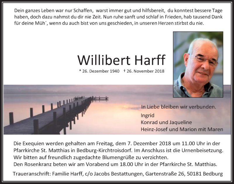  Traueranzeige für Willibert Harff vom 05.12.2018 aus  Werbepost 