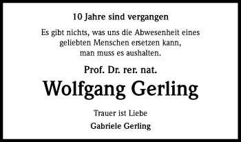 Anzeige von Wolfgang Gerling von Kölner Stadt-Anzeiger / Kölnische Rundschau / Express