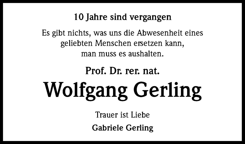  Traueranzeige für Wolfgang Gerling vom 08.12.2018 aus Kölner Stadt-Anzeiger / Kölnische Rundschau / Express