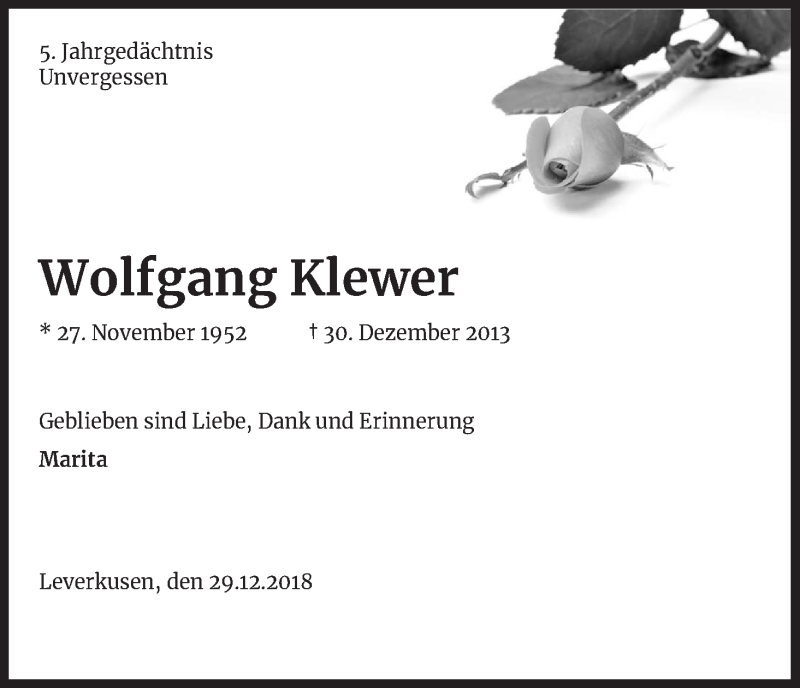  Traueranzeige für Wolfgang Klewer vom 18.07.2023 aus Kölner Stadt-Anzeiger / Kölnische Rundschau / Express