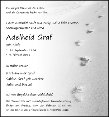 Anzeige von Adelheid Graf von  Anzeigen Echo 
