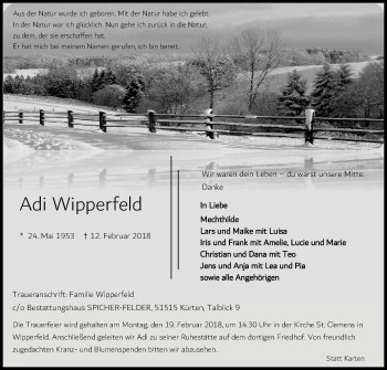 Anzeige von Adi Wipperfeld von Kölner Stadt-Anzeiger / Kölnische Rundschau / Express