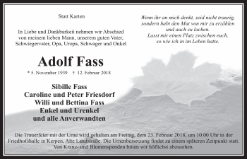 Anzeige von Adolf Fass von  Werbepost 