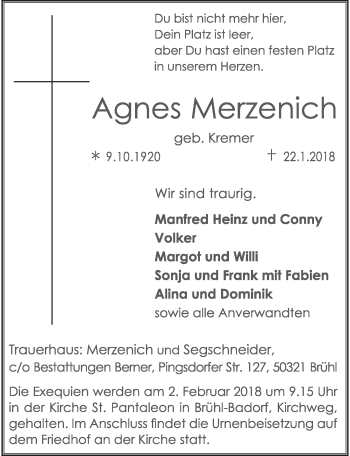 Anzeige von Agnes Merzenich von  Schlossbote/Werbekurier 